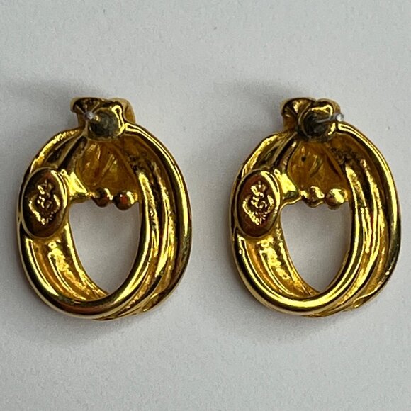 Vintage Signed  Premier Designs Gold Tone Twisted Oval stud Earrings - Picture 2 of 3
